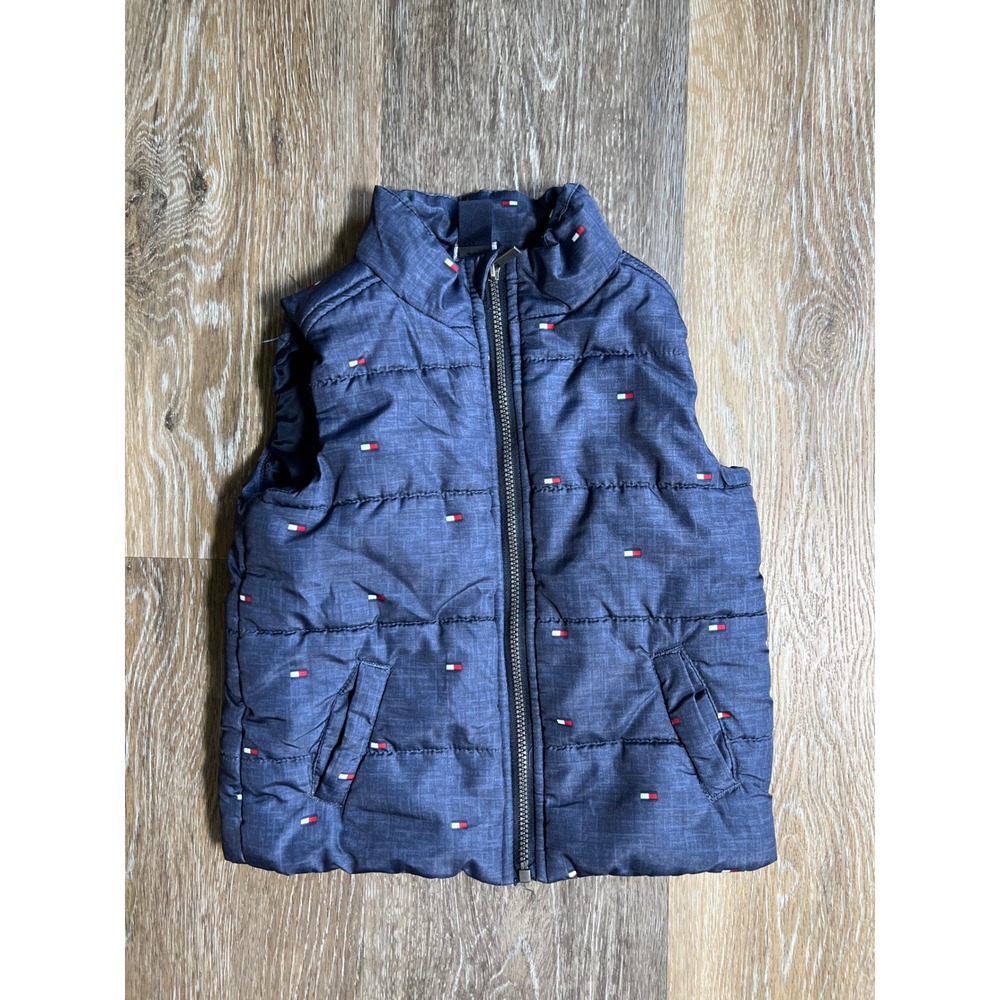 Tommy Hilfiger Puffer Vest Kids 12M Blue Good Quilted Flag Logo Print Zip Up